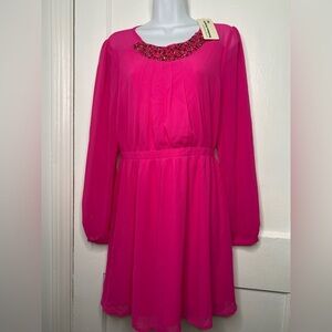 The Clothing Company Pink Beaded Neckline Long Sleeve Dress